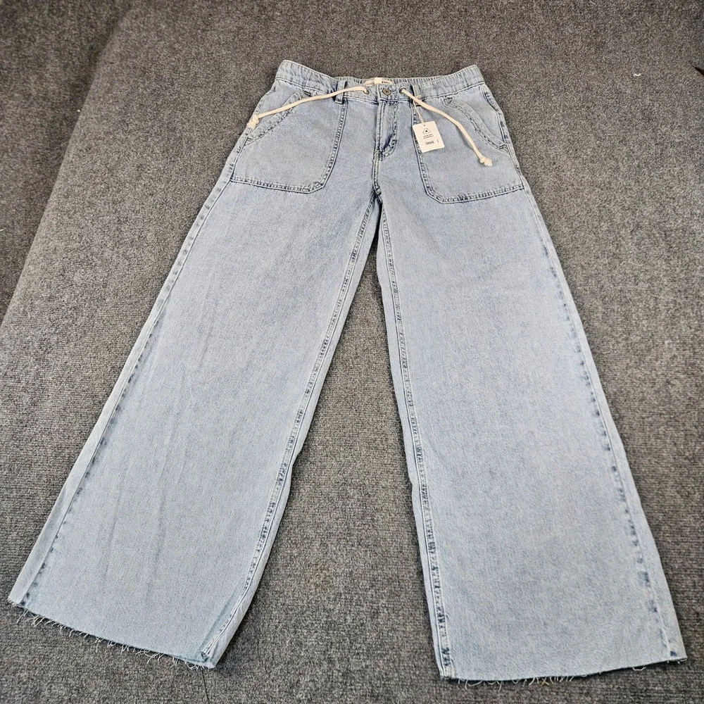 Lucky Brand Womens Wide Leg Utility Drawstring Jeans Light Wash Raw Hem Small